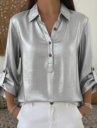  ראש השנה בגדי ריקוד נשים חולצה אלגנטית מסוגנן שרוול ארוך צווארון חולצה מסיבת ערב בגדי ערב למסיבה כסף שחור יין זהב סתיו חורף