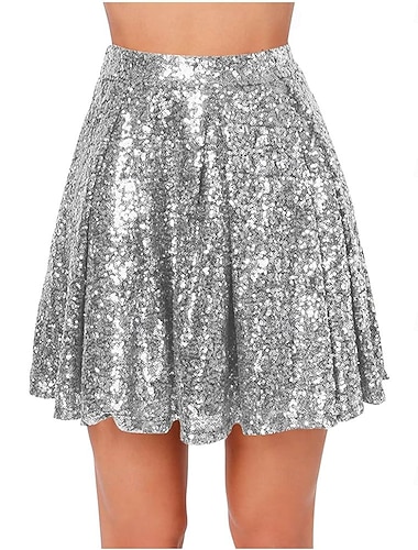  Samba Dancewear Kvinner Paljett Skjørt Glitrende Stretchy Høy Midje A-Linje Flytende Swing Glitter Miniskjørtl Performanc kostyme