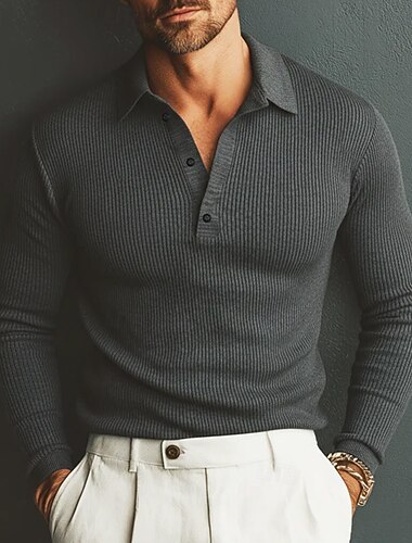  Herre Vanlig Langærmet Knaphul Basale Moderne Bekvem atletiktøj Ferie Afslappet / Hverdag Knapper Alle årstider Sort Aske-farvet Turkis