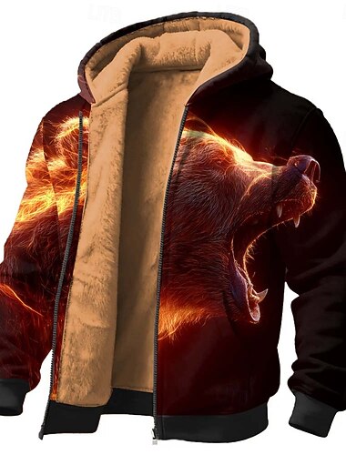  Miesten Susi Fleece Huppari Takki College Klassinen 3D Tiukka pyöreä kaula-aukko ulko- Retkeily Musta 1 Musta Musta 2 Sulkea jnk vetoketju Syksy Talvi Suunnittelija S M L XL 2XL 3XL