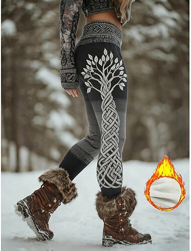  Női gyapjúval bélelt leggings Leggingek Szüret Etnikai stílus Etno Bokáig érő Magas derék Grafika Mértani formák Absztrakt 3D nyomtatás Melegen tartani Szélbiztos kellemes Nyúlós Szabadtéri Otthon