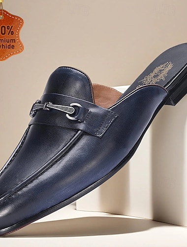  Ανδρικά δερμάτινα mule loafers υψηλής ποιότητας – κομψά slip-on παπούτσια με κομψή μεταλλική αγκράφα για επίσημες και επαγγελματικές περιστάσεις