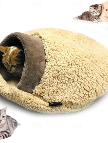  Katzenschlafsack, Winterschlafsack für Wohnungskatzen, selbstwärmendes Bett, Höhle, halbgeschlossener, weicher Plüsch-Schlafsack für große Katzen, überdachtes Bett mit Höhle für Kätzchen und Welpen