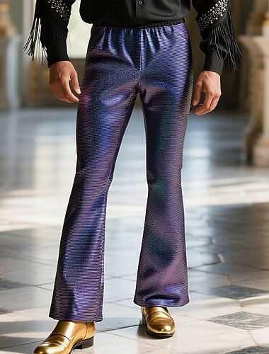  Miesten Housut Puvunhousut Bell Bottom Leveät housut Paljettihousut Tasku Joustava vyötärö Tavallinen Mukavuus Täyspitkä Juhla liiketoiminta Päivittäin Muoti Katutyyli Sininen Hopea Mikrojoustava
