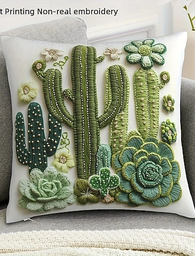 Federa per cuscino in stile vintage con stampa piatta 2D di cactus e piante in vaso, federa per cuscino da 18 pollici, cuscino decorativo da divano, decorazione per la casa