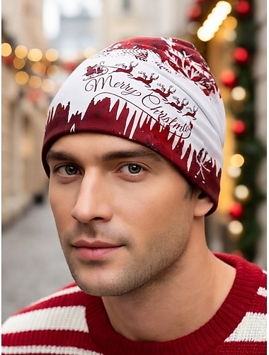  Gorro unisex con estampado navideño, también se puede usar como braga de cuello, tejido elástico, versátil, adecuado para las vacaciones de invierno, regalos para amigos y familiares y actividades al aire libre.