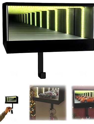  Брелок для ключей Infinity Garage, настенный держатель для ключей для гаража, брелок с 3D-зеркалом и светодиодной лампой, простая установка для прихожей, офиса, автолюбителя