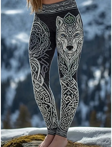  Női Viking Boho Leggings Vintage Etnikai Stílus Hétköznapi Teljes Hossz Magas Derék Grafikával Absztrakt 3D Nyomtatás Gyors Száradás Légáteresztő Puha Rugalmas Kültéri Hétköznapi Athleisure Ősz Tél