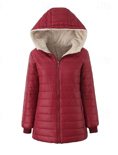  Жен. Зимнее пальто Пуховик Стеганая куртка Сохраняет тепло Удобный Молния Карман На каждый день Полотняное плетение на открытом воздухе Отпуск Для улицы На каждый день Обычная Капюшон Стандартный