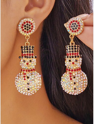  Juleøredobber i legering til dame med snømann- og reinsdyrdesign, festlige julesmykker til fester og feiringer