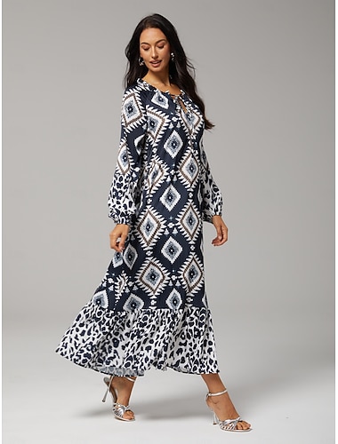  Boho-Maxikleid mit abstraktem Animal-Print