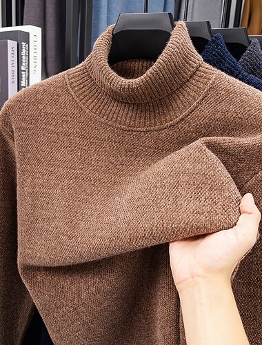  בגדי ריקוד גברים סוודר סוודר סוודר פליסה סוודר סרוג מצולע לִסְרוֹג חולצות רגילות סרוג אחיד גולף אופנתי בסיסי חופשה לבוש יומיומי ביגוד סתיו חורף שחור כחול נייבי M L XL