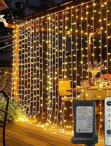  Vorhanglichter 3 * 3M 300 LEDs 8 Funktionen mit Timer Fernbedienung Stecker Fairy Vorhanglichter für Innen- und Außeneinrichtungen Hochzeitsfeier Innenhofdekoration