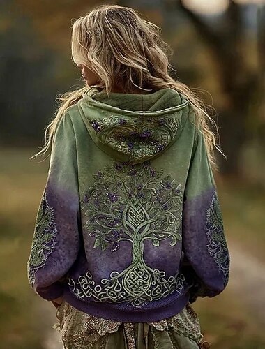  Γυναικεία Φούτερ με φερμουάρ Φλοράλ Γραφική Ενεργό Βίντατζ δυτικός Μακρυμάνικο Με Κουκούλα Κανονικά μπλουζάκια Σπίτι Δουλειά Δρόμος Φερμουάρ Θαλασσί Βυσσινί Πράσινο του τριφυλλιού