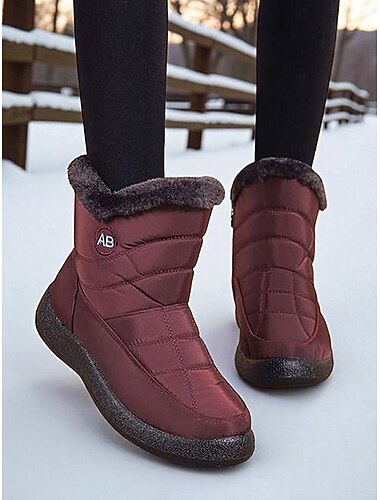  női bordó, szigetelt, vízálló téli csizma szőrmegallérral – meleg hótaposó hideg időjáráshoz, szabadtéri kalandokhoz és téli tevékenységekhez