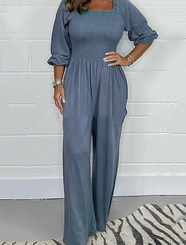  Γυναικεία Σαλόνια Ολόσωμες Φόρμες Μοντέρνα Σέξι Καθημερινό Μονόχρωμες Σουρωτά Παντελόνι Διακοπές Σπίτι Δρόμος Μακρυμάνικο Λαιμόκοψη U Θαλασσί Λευκό Κίτρινο Ανθισμένο Ροζ Βυσσινί Καλοκαίρι Άνοιξη