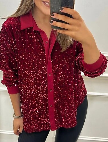  Női Ing Blúz Sima Szüret Tropikus Stílusos Hosszú ujj Állógallér Normál felsők Napi Szabadság Alkalmi Flitter Gombok Rubin Bíbor Lóhere Ősz Tél