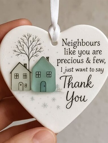  jouluinen sydänkoriste, keraaminen kiitoslahja naapureille, lomakoriste, juhlava sydämenmuotoinen muistoesine