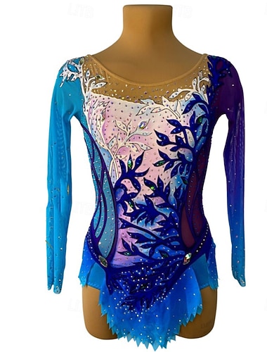  rytminen voimistelupuku naisten tyttöjen luistelupuku voimistelupuku värjäys erittäin elastinen ammatillinen kilpailuluisteluasu kristalli/strassi pitkähihainen luistelu