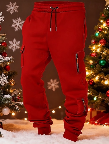  Муж. Рождественские штаны Штаны Бегун Кулиска Карман Эластичная талия Полотняное плетение Комфорт Рождество Повседневные Мода На каждый день Армейский желтый Черный Слабоэластичная