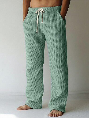  Муж. Штаны Мешковатые брюки Спортивные штаны прямого кроя Вафельные штаны Кулиска Эластичная талия Полотняное плетение Дышащий Полная длина Отпуск Повседневные Классический Черный Белый