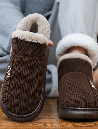  pantofole da uomo in velluto a coste marrone con fodera in pelliccia sintetica: calzature morbide e calde per le giornate accoglienti a casa, il comfort invernale e il tempo libero