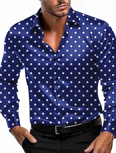  Herren Geometrisch Tupfen Hemd Satinhemd Kleidhemd Langarm Business-Casual Urlaub Alltagskleidung Sommer Frühling Herbst Umlegekragen 3D-Druck Hemden mit Knopfleiste Blau Wein Purpur Braun Grün
