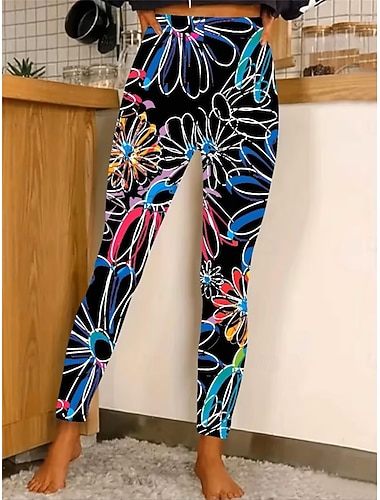  Dámské Legíny Pohodlné legíny prázdniny Na běžné nošení Plná délka Vysoký pas Pevná barva Grafika Potisk Pohodlné Elastické Ležérní Denní Dovolená Vodní modrá Jaro Podzim Slim