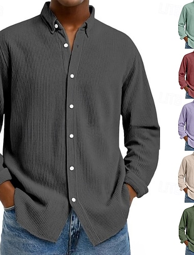  Homme Chemise Chemise Décontractée Chemise en velours côtelé Chemise Boutonnée Noir Blanche Vert Claire Rouge bleu marine manche longue Col Rabattu Bureau / Carrière Rue Vêtement Tenue Polyester Mode