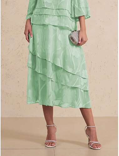  Damen Elegant Midi Mittlere Taille Röcke Blumenmuster Geschichtet Unelastisch Party Lässig Salbeigrün Sommer Chiffon
