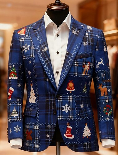  Natale Per uomo Fiocco di neve Giacca blazer Cappotto Confortevole Traspirante Artistico Casual Abbigliamento da sera Quotidiano Festival Stampa 3D Bottoni Autunno & Inverno Dentellato Manica Lunga