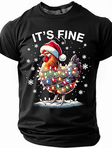  jouluinen kana-t-paita, hauska valoihin kääritty kana -paita, tonttulakki-kukko-juhlahuumori-t-paita, maatilan eläinten jouluinen graafinen lahja miehille, koot S, M, L, XL, XXL, XXXL