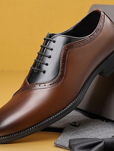  Pánské hnědé oxfordské boty z umělé kůže - elegantní design s klasickým šněrováním, ideální pro formální příležitosti, kancelářské nošení a business casual prostředí
