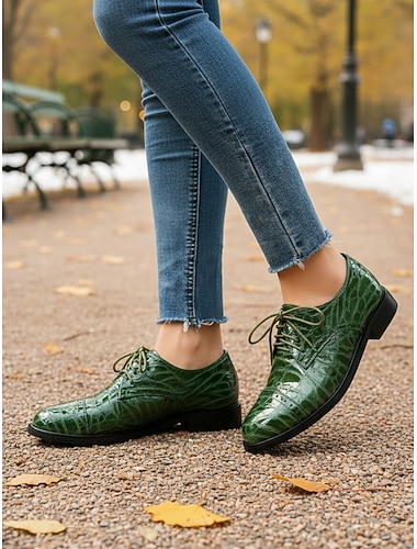  Groene Oxford-schoenen met krokodillenmotief voor dames – klassieke veterschoenen voor formele, zakelijke en vakantie-gelegenheden