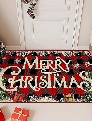  Kerst kristal fluwelen deurmat, gemakkelijk te onderhouden entreemat voor feestelijke decoratie, duurzaam en vlekbestendig deurkleed voor buiten