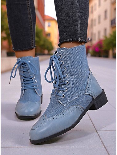  Dámské černošedé šněrovací kotníkové boty - boty inspirované vintage vzorem brogue z 50. let s robustním podpatkem pro běžné nošení i každodenní nošení