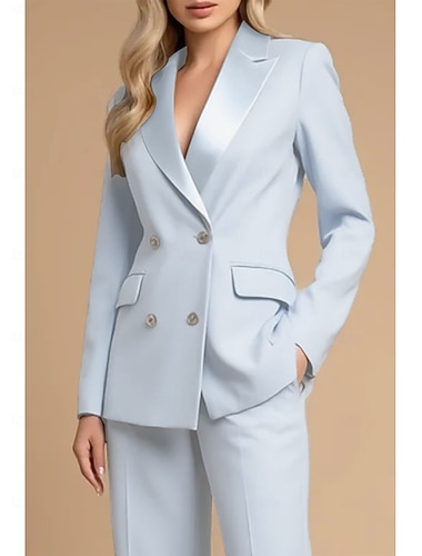  Dames 2-delige pakken Formeel Bruiloft gast Stretch crêpe Elegant Vintage minimalistische Lange mouw Tot de grond Piek revers Dubbele rij knopen