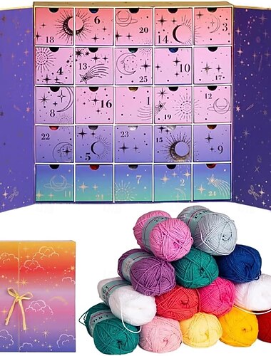  Virkattu joulukalenteri 2025, 25 päivää lankaa &Virkkausohjeita 25 lankakerällä – yllätyksiä tai lahjoja – täydellinen setti joulun lähtölaskentaan, aloittelijaystävällinen tee-se-itse-peiton teko,