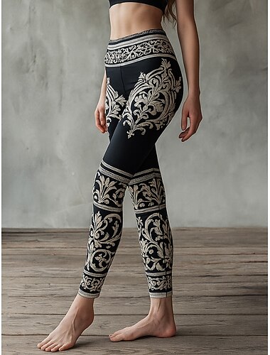  Dame Leggings Ferie Årgang Etnisk stil Lang Høy Midje Blomstret Grafisk Abstrakt 3D-utskrift Hurtigtørkende Pusteevne Myk Elastisk Svart Vår Høst Vinter Slank Fasong