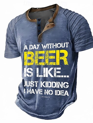  Муж. Забавный сленг Рубашка Хенли футболка реглан С короткими рукавами Мода Оригинальный рисунок На каждый день на открытом воздухе Отпуск Повседневные Лето Весна Синий Серый Зеленый