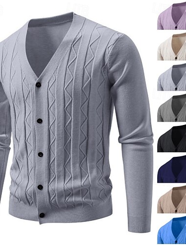  בגדי ריקוד גברים סוודר סוודר קרדיגן מצולע כבל לִסְרוֹג חולצות רגילות סרוג אחיד צווארון V חופשה אופנתי קזו'אל לבוש יומיומי ביגוד קיץ & אביב סתיו חורף פול שחור L XL 2XL