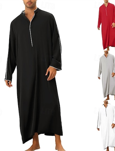  Herren Freizeitkleidung Nachthemd Einfach Stilvoll Komfort Heim Täglich Polyester Weich Atmungsaktiv Stehkragen Langarm Frühling Herbst Schwarz Weiß