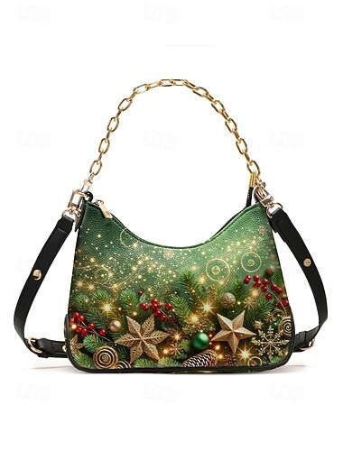  Dame Håndveske Crossbodyvesker aguettepose Skuldervesker PU lær Jul Ferie Fritid / hverdag Glidelås Kjede Tryk Vanntett Multi Carry snowflakes Svart / Rød Rød Blå