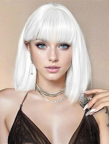  Perruque de carnaval 2026 Blond Noir Bleu Lisse Bob Court Perruque synthétique de festival Mardi Gras Parade Coiffure de costume de cosplay pour Femmes