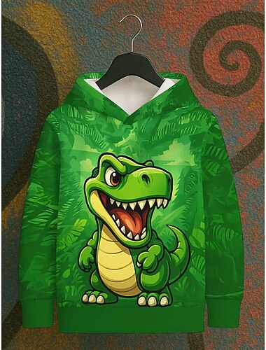  Jongens 3D Grafisch Tekenfilm Dinosaurus Trui met capuchon Pullover Lange mouw 3D-afdrukken Lente Herfst Sport Modieus Streetwear Kinderen 4-12 jaar Capuchon Buiten Casual Dagelijks Normale pasvorm
