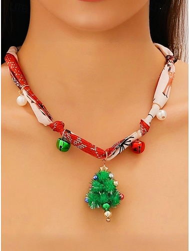  Kerstketting voor dames, gemaakt van legering, stof en acryl, feestelijke rendier-, kerstman- en kerstboombedels, perfect voor feestdagen