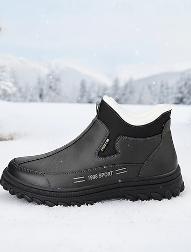  czarne, wodoodporne, wsuwane buty męskie – ocieplane, z miękkim sztucznym futerkiem, idealne na zimę i nieformalne wyjścia