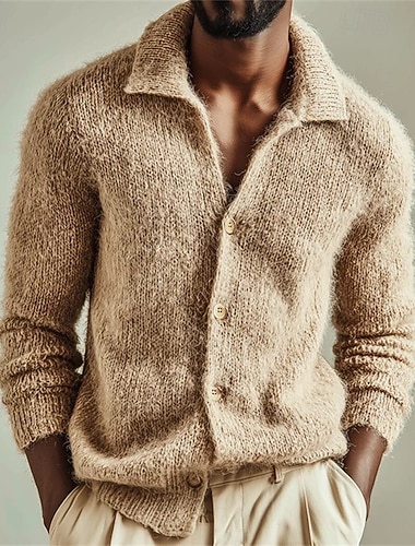  Herren Pullover Strickjacke Gerippt Stricken Normale Oberteile Gestrickt Einfach V Ausschnitt Urlaub Mode Lässig Alltagskleidung Bekleidung Frühling & Herbst Herbst Winter Kaki S M L