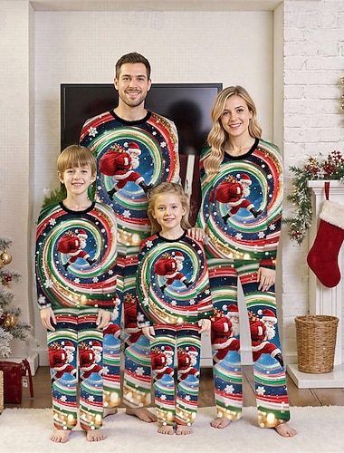 Olhar de família Natal Pijama de Natal para a Família Pijamas Conjuntos de família Gráfico Papai Noel Floco de Neve Presentes de Natal Imprimir Vermelho Manga Longa Diário Roupas Combinando
