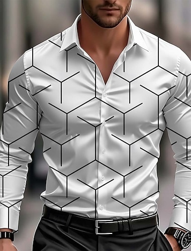  Per uomo Motivo Geometrico Linea Camicia Camicia in raso Camicia elegante Manica Lunga Business Casual Vacanza Abbigliamento Quotidiano Estate Primavera Autunno Collo ripiegato Stampa 3D Camicie con